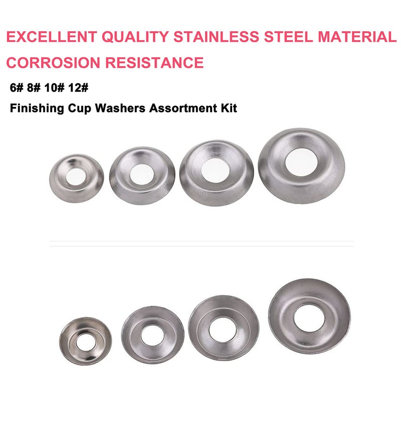 cSeao 110pcs Stainless Steel Finishing Cup Countersunk Washers Assortment Kit, 6#/ 8#/ 10#/ 12# - Image 2
